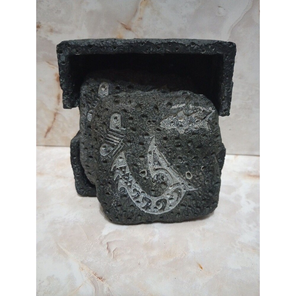 Hawaiian Petroglyph Coaster Set In Caddy Black White Hook Fish Tiki Beach